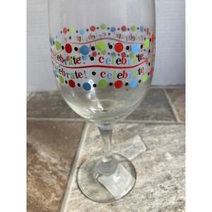 Celebrate Wine Glass Stemware Fun Festive Polka Dot Design 11.5 oz
